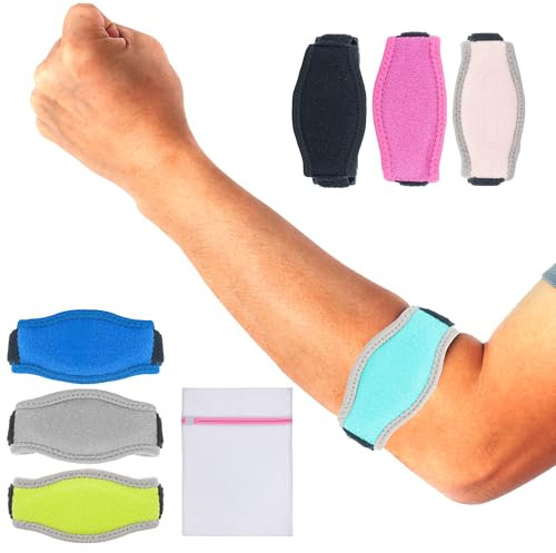 360 RELIEF Tennis & Golfers Elbow Support Brace - Padded Adjustable Strap for Men & Women | Pain Relief Injury Tendonitis Arthritis Basketball Weightlifting | Single Aqua Blue with Mesh Laundry Bag |