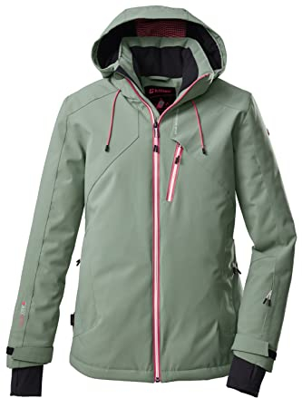 Killtec Damen Ksw 10 Wmn Jckt Skijacke Funktionsjacke mit abzippbarer Kapuze und Schneefang, grüngrau, 40 EU