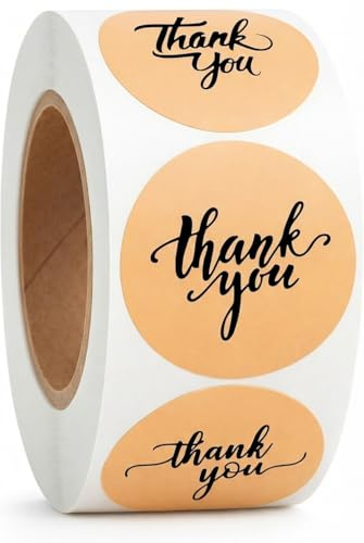 500 Thank You Stickers Roll – 1.5 Round Kraft Paper Labels with Black Script – Self-Adhesive Stickers for Small Business Packaging, Paper Bags, Gift Boxes & Envelopes