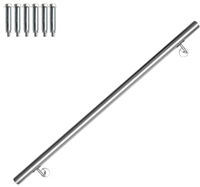 Joparri Edelstahl Handlauf 110cm, Treppengeländer mit Wandhalterung und Endkappen, Wandhandlauf Geländer für Innen und Außen