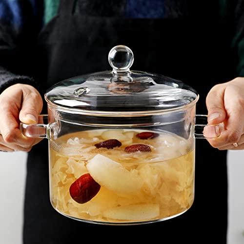 Aoguaro Glastöpfe zum Kochen auf dem Herd, hitzebeständig, hohe Borosilikatglas-Töpfe mit Deckel und Griffen, Glastöpfe, Set, für Nudeln, Suppe, Milch, Babynahrung, Braten, Wasser kochen