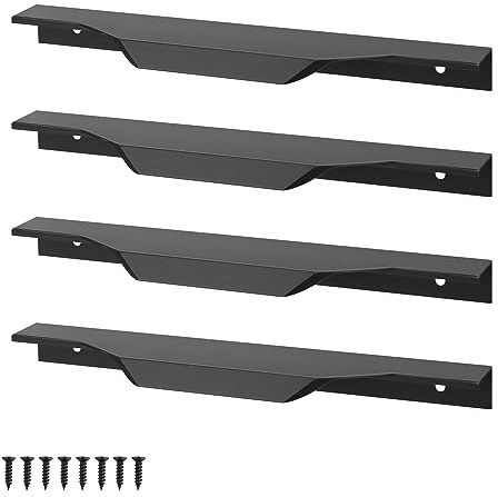 4 Piezas Tiradores Cocina Aluminio, HASLED Tiradores de Muebles Oculto Incrustado, Negro para Puertas de Armarios, Armarios de Tocador, Puertas de Cocina