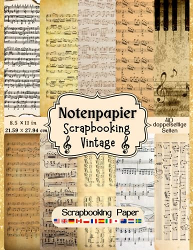 Notenpapier Scrapbooking Vintage: Dekorative scrapbooking bastelpapier Musik Noten vintage für Scrapbooking, Collagen, Karten, Junk Journals & ... |Scrapbooking & Zubehör zum Ausschneiden