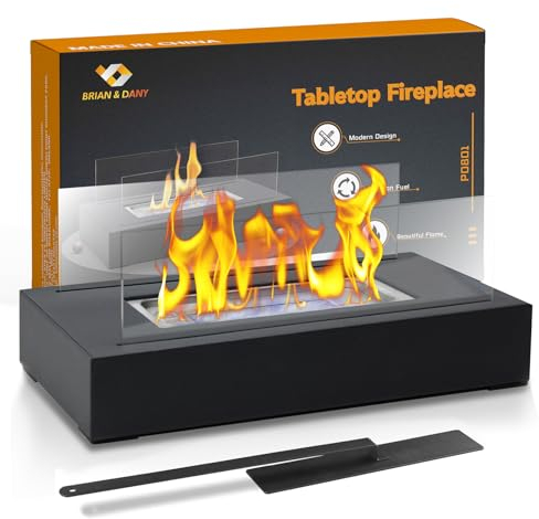 BRIAN & DANY Tischkamin Tischfeuer für Indoor & Outdoor, Bioethanol Kamin mit Löschhilfe und Trichter, Bio Ethanol Tischkamin für Balkon Deko