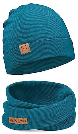 Bubalove Kindermütze Herbst - Winter + Schornstein Set für Jungen, Mädchen - Baby Mütze, handmade Kopfbedeckung, Marine 2-4 Jahre, diy Schal und Mützenset für Kinder