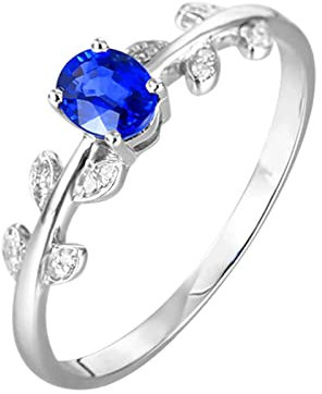 Epinki Echtschmuck Freundschaftsringe Weißgold Au750 18K Frauen, 0.38ct Labor Erstellt Saphir Oval Hochzeitsring Blau Blatt Moissanitring 750 Weiß Gold mit Moissanit, Gr.58 (18.5)