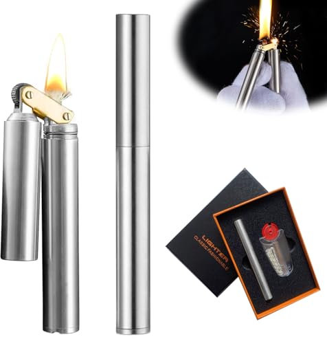 GothicBride Vintage Feuerzeug Silber, Mechanisches Benzinfeuerzeug, Retro Geschenk für Männer