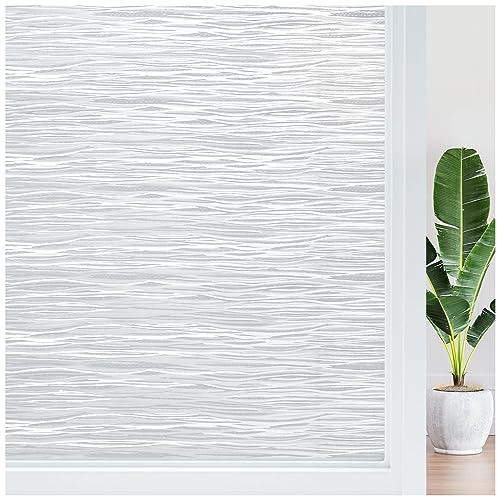 Haton Fensterfolie Blickdicht Selbstklebend Milchglasfolie Welle 30x200cm | Sichtschutzfolie Statisch Haftend Dekofolie Klebefolie Sonnenschutz Ohne Klebstoff Folie Anti-UV Dekofolie für Zuhause Büro