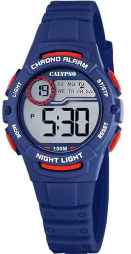 CALYPSO Reloj Digital Infantil Niño Niña de Caucho Azul - Resistente al Agua 10 ATM Fecha y Calendario, Cronógrafo, Doble Horario, Luz, Alarma, 12 y 24 Horas K5852/5 - Junior Collection