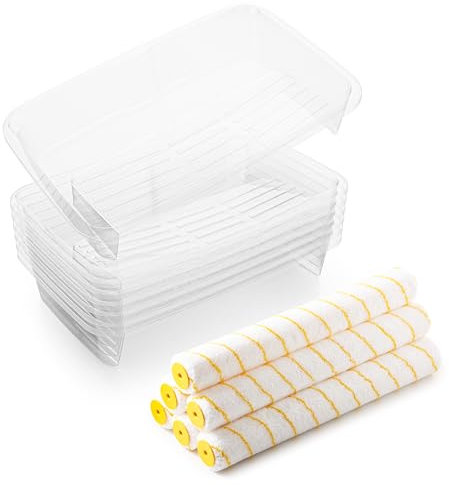 VOOMEY Lot de 13 Rouleaux de Peinture, 6 Housses de Rouleau de 45,7 cm, 7 doublures de Plateau de Peinture de 45,7 cm, Grands Manchons de Rouleau de Peinture pour Mur, Plafond, Peintres, Surfaces de