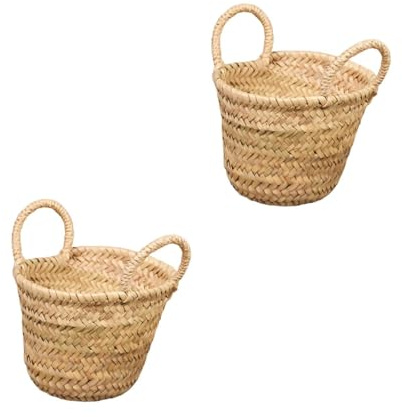 Cesteria Aparici Capazo de Palma Infantil, con asa corta de pita. Cesto base redonda o Cesto de mimbre de fibras naturales. (REF. 4999) Aprox. 23/16/12 (2 UNIDADES)