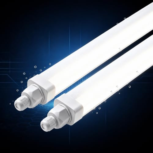 DXLIGHTING 2 Stück Feuchtraumleuchte LED, 150cm 45W 4500LM 4000K Neutralweiß Garagenlampe, IP65 Kellerlampe, Verknüpfbar Feuchtraumlampe für Büro Keller Werkstatt Garage