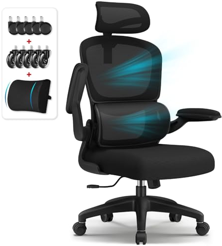 Aiidoits Bürostuhl ergonomisch, Schreibtischstuhl mit Verstellbarer Kopfstütze, Ergonomischer Bürostuhl 150kg, Computerstuhl hat Höhenverstellung und Wippfunktion, Armlehne klappbaren