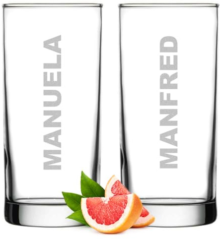 polar-effekt Longdrinkgläser 485 ml 2er Set mit personalisierter Gravur - Geschenke für Männer und Frauen - transparente Cocktailgläser für Drinks, Wasser und Saft