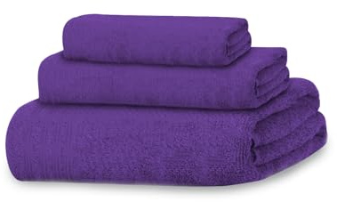 MERCURY TEXTIL- Juego de 3 Toallas 100% Algodón de 450gsm Suaves y Resistentes, 1 Toalla de Baño, 1 Toalla de Mano y 1 Toalla de bidé (Lila Oscuro)