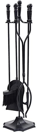 XIOXJK Set di Attrezzi per Camino 5 Pezzi Set di Attrezzi per Camino Set di Attrezzi per Camino Nero Home 31'' Base per Camino e braciere da Esterno