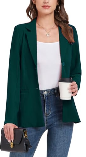 MINTLIMIT Women's Blazer Suit Long Sleeve Jackets Button Lapel Open Front Cardigans Work Office Blazer Jacket with Pockets Dark Green