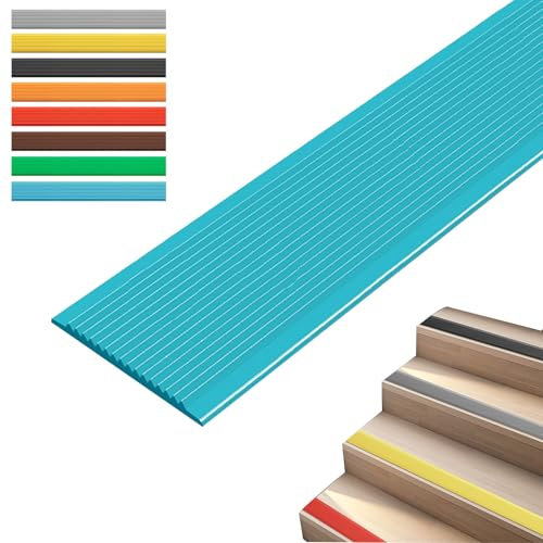 PVC Treppenkantenprofil Antirutsch, Treppen-Winkelprofil Mit Rillen, Treppenkantenprofil Selbstklebend, Treppenkantenverkleidung, Für Außen-und Innentreppen, Bodenprofil Ungelocht Zum Kleben(Blue,3m/1