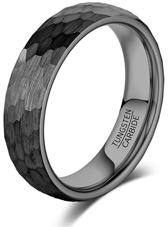 083BASE Wolframkarbid Ring – 4mm/6mm/8mm Breite, Hammerschlag-Design, Stahl- oder Schwarzfarbe, Unisex Partnerring oder Verlobungsring