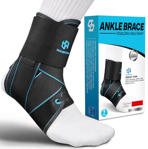 Healrecux Sprunggelenkbandage Knöchelbandage für Damen und Herren, Einstellbares bandage fußgelenk, Knöchelstabilisator Fußbandage für Plantarfasziitis, Laufen Fussball, Sport Schützen - L