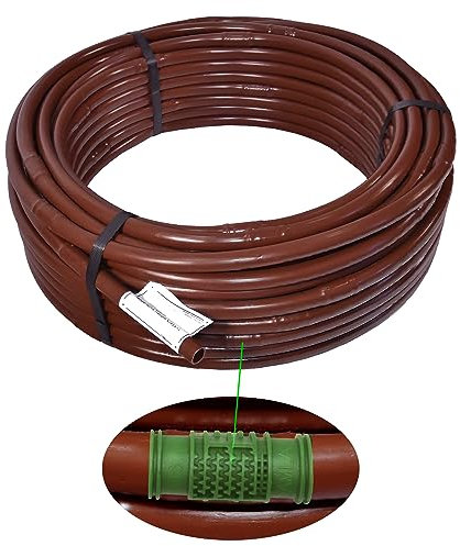 25 metros x Tubería Riego por Goteo Marrón | Goteros Integrados 4L/h cada 33cm | Sistema de Riego para Jardín y Huerto | Manguera Paisajística