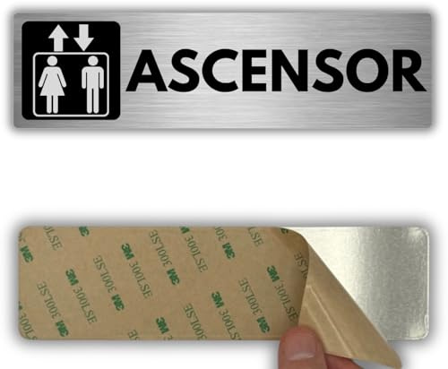 LEIASA | Señal Adhesiva Ascensor - 5x18 cm - Aluminio - Acceso Elevador