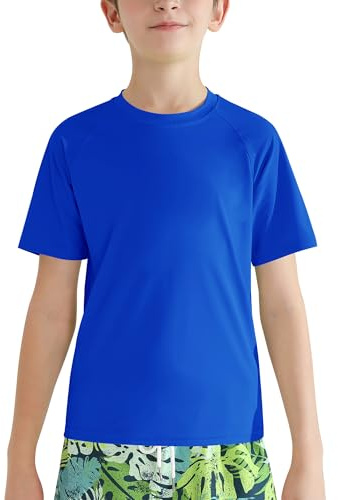 Valcatch Maglietta da nuoto per ragazzi e ragazze, UPF 50+, con protezione anti-rash guard, ad asciugatura rapida, a maniche corte, per pesca, surf, acqua, spiaggia, corsa, allenamento, palestra, Blu