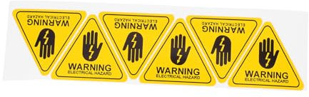 6pcs Yellow Triangular Electric Safety Sign Sticker Pvc Warning Label