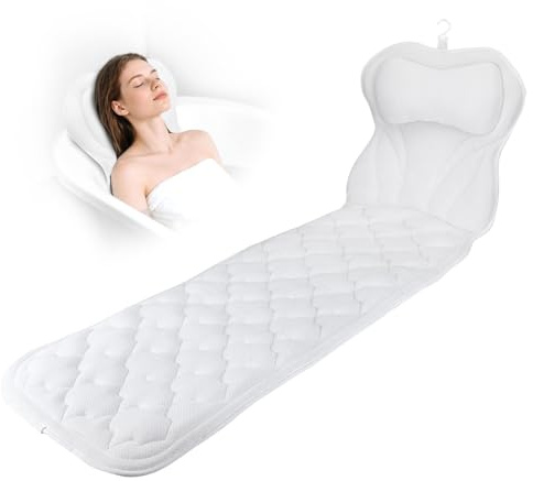 Full Body Bath Pillow Mat & Cushion, Bathtub Pillow Headrest With Comfort Soft 5D Air Mesh And 16 Powerful Suction Cups For Women Spa Relaxing Fits All Bathtub