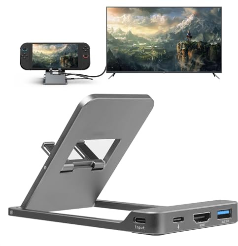 Switch Docking Station für Nintendo Switch 2, 4K HD TV Dock Charge and Play | Ladestation Ständer USB 3.0 und Type-C Port, 1080P Aluminium Tragbares Halter Dock 60W HDMI Hub Adapter