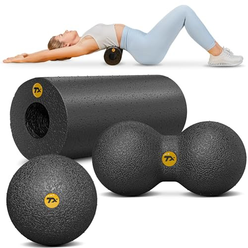 TREX SPORT Faszienrolle Faszienball 3er Set EPP Massagerolle 33 cm Duoball | TX-035EPS Massageball Ø 8 cm, Rücken- und Triggerpunktmassage, Farbe Schwarz