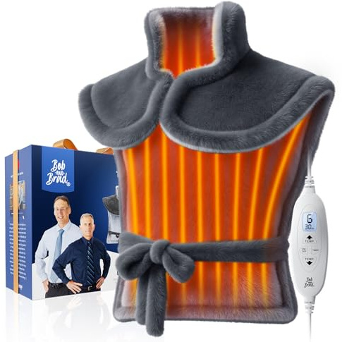 BOB AND BRAD Almohadilla Térmica Eléctrica para Espalda, Cuello y Hombros, 60x85, 6 Niveles de Calor, 4 Tiempos, Calentamiento Rápido Correa para Cintura y Lavable, Regalo para Hombres y Mujeres-Gris