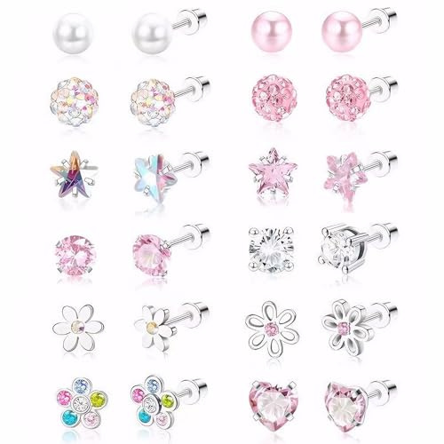 XFSRG 12 Paires De Clous D Oreilles Hypoallergéniques Pour Filles Et Femmes Comme Ensemble Sécurisé Avec Design Adapté Aux Enfants Pour Oreilles Sensibles