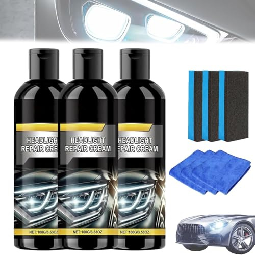 Crema di riparazione dei fari, 2025 nuovo kit di ripristino dei fari dell'auto per ingiallimento e graffi, trattamento di restauro e protezione dei fari, detergente per lucidatura per auto, camion