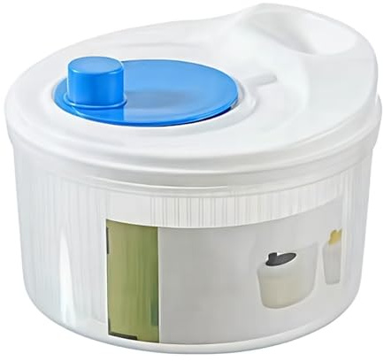 Essoreuse à salade, peut contenir 3,2 l ou 5,3 l, grand séchoir à légumes facile à presser d'une main, avec poussoir rétractable confortable et bouton de frein pour verts, baies, fruits (bleu, 3 l)