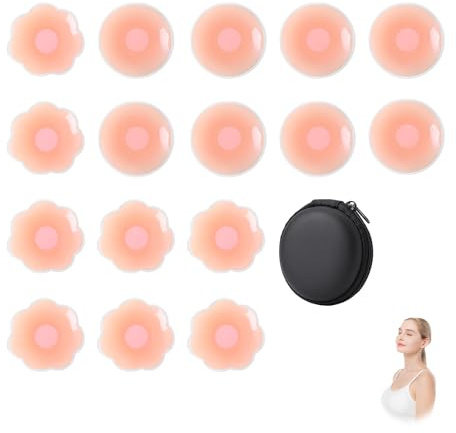 Silicone Nipple Covers – 8 Pairs Reusable Adhesive Breast Petals, Invisible Matte Round Nipple Pads, Waterproof Sweat Proof 6.5 cm Nude nip covers with Travel Case for Strapless and Backless Outfits
