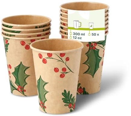 GREENBOX - Pappbecher Winter Zweige 300 ml / 12 oz, Ø 90 mm, ungebleicht, 50 St.