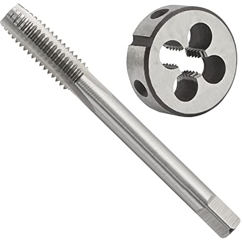 OYSKGNCMW Juego de machos y terrajas métricos M10 x 1,0 para Mano Izquierda, Macho de roscar a máquina HSS M10 x 1 mm y terraja de roscar Redonda de Acero de aleación M10 x 1 mm