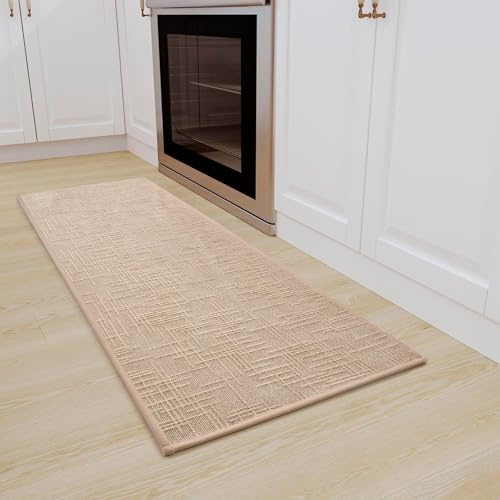 QINTOK Tapis Cuisine Devant Evier 44x120cm, Tapis de Couloir en Tissu Jacquard, Caoutchouc Soutenu Tapis de Cuisine Runner, Absorbent Tapis de Sol pour Devant l'évier, Buanderie, Salle de Bains, Beige