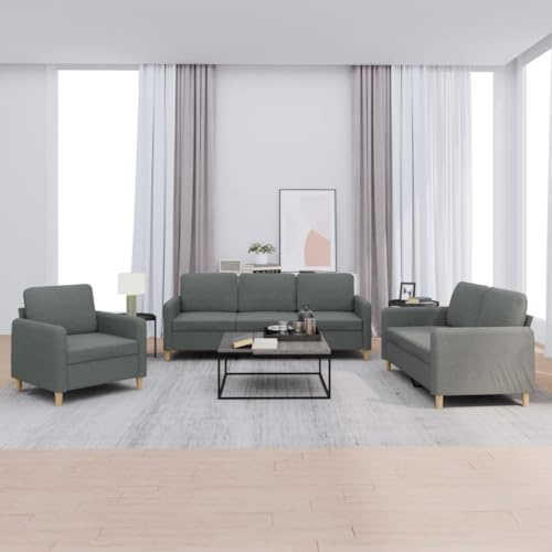 GeenYuu 3-TLG. Sofagarnitur mit Kissen, Dunkelgrau Stoff, Robustes Metallgestell, 1 Sessel, 2-Sitzer, 3-Sitzer, für Wohnzimmer, Schlafzimmer, bequemes Sitzerlebnis