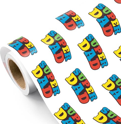 RUSPEPA Vatertags-Geschenkpapierrolle – Mini-Rolle – buntes Super-Papa-Geschenkpapier für Papa-Geburtstag, Vatertag, Männergeschenke – 43,2cm x 5m