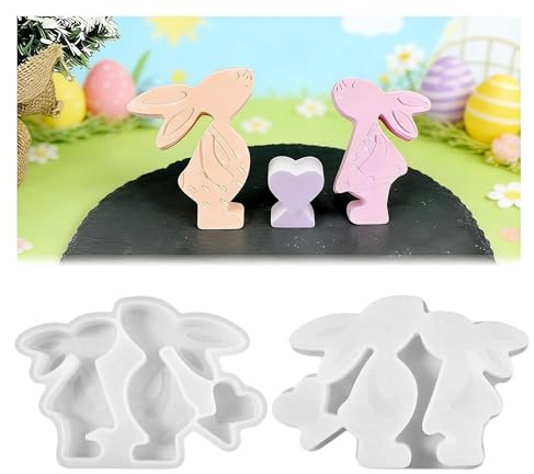 DIGNFENG 3 Moldes Silicona Fundición Pascua para Juego Unidades Diseño | de Conejo de y Corazón, Molde de de Grado Alimenticio para Velas, Jabón y Yeso e Diy Decoración y
