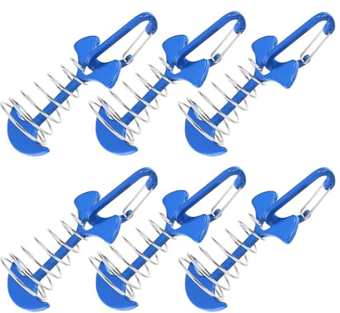 SHINYPASING Estacas de Aluminio para Carpa Pequeñas Forma de Espina de Pescado, 6 Piezas Resorte y Hebilla D, Anclajes Resistentes para Camping al Aire Libre y Senderismo