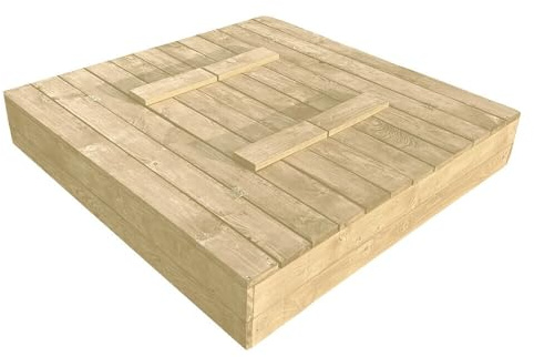 BirnePower Holzsandkasten 120x120 cm unbehandelt mit Deckel und Sitzbänken – Naturbelassener Sandkasten für Kinder – Robuste Sandkiste mit Klappdeckel zum Selbstgestalten