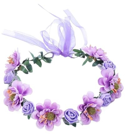 Blomkrans bröllop kvinnor blommor blad pannband bröllop tillbehör rosa blomma krans blommig brud halo hjälm (lila)