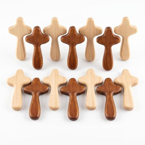 Larfraecy 14 Pcs Wooden Crosses Holding Cross for Pocket Prayer Small Wooden Crosses for Church Gatherings Sunday School Activities Baptism Memorial Use for Grave DIY Craft Holy Cross Day Communion