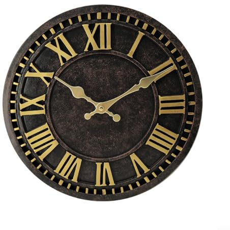 Glewi Silent Outdoor Wall Clock 12 Inch Waterproof Resin Garden Decor for Patio Living Room