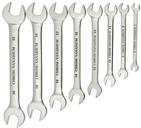 kwb Gabel-Gabel-Schlüssel Satz, 8-teiliges Set, SW 6-22 mm, TÜV/GS Geprüft, CV-Stahl, Maul-Schlüssel f. 6-Kant und 4-Kant Schrauben