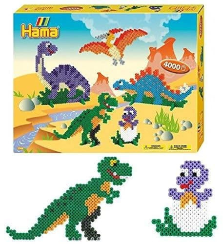 Hama 3144 - Dinosaurier Geschenkpackung, circa 4000 Bügelperlen und 2 Stiftplatten