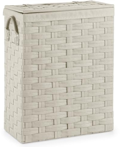 EHC Slimline Laundry Linen Basket Bin Bathroom Storage Hamper Basket With Lid - Cream